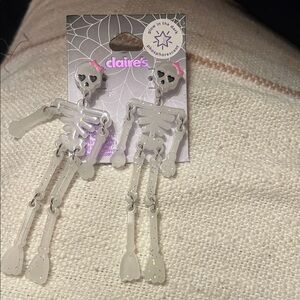 Claire's Glow-in-the-Dark Skeleton Earrings - White and Pink